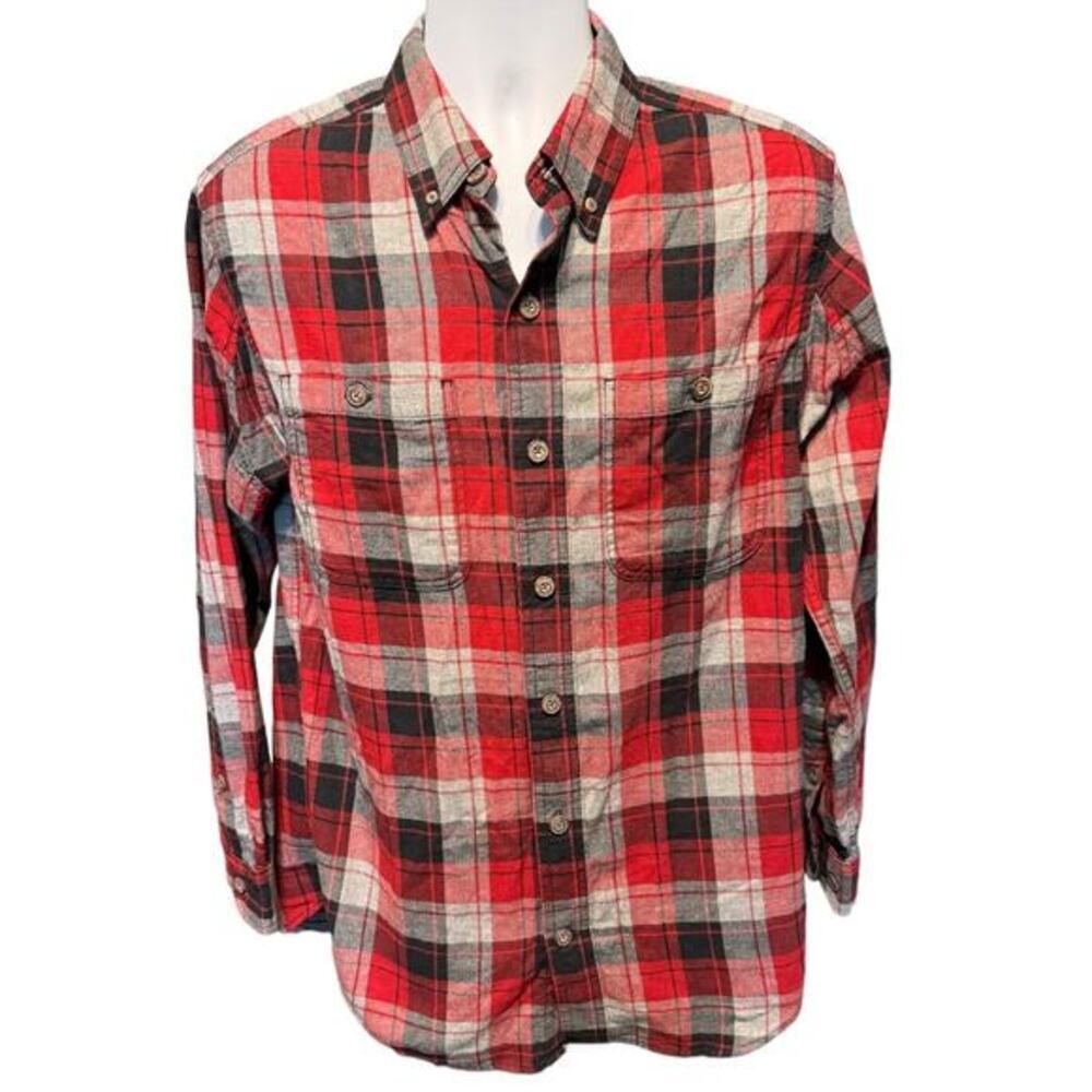 Duluth Red Plaid Flannel Button Down Shirt Size M